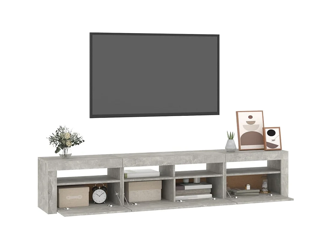 Meuble TV avec lumières LED Gris béton 210x35x40 cm