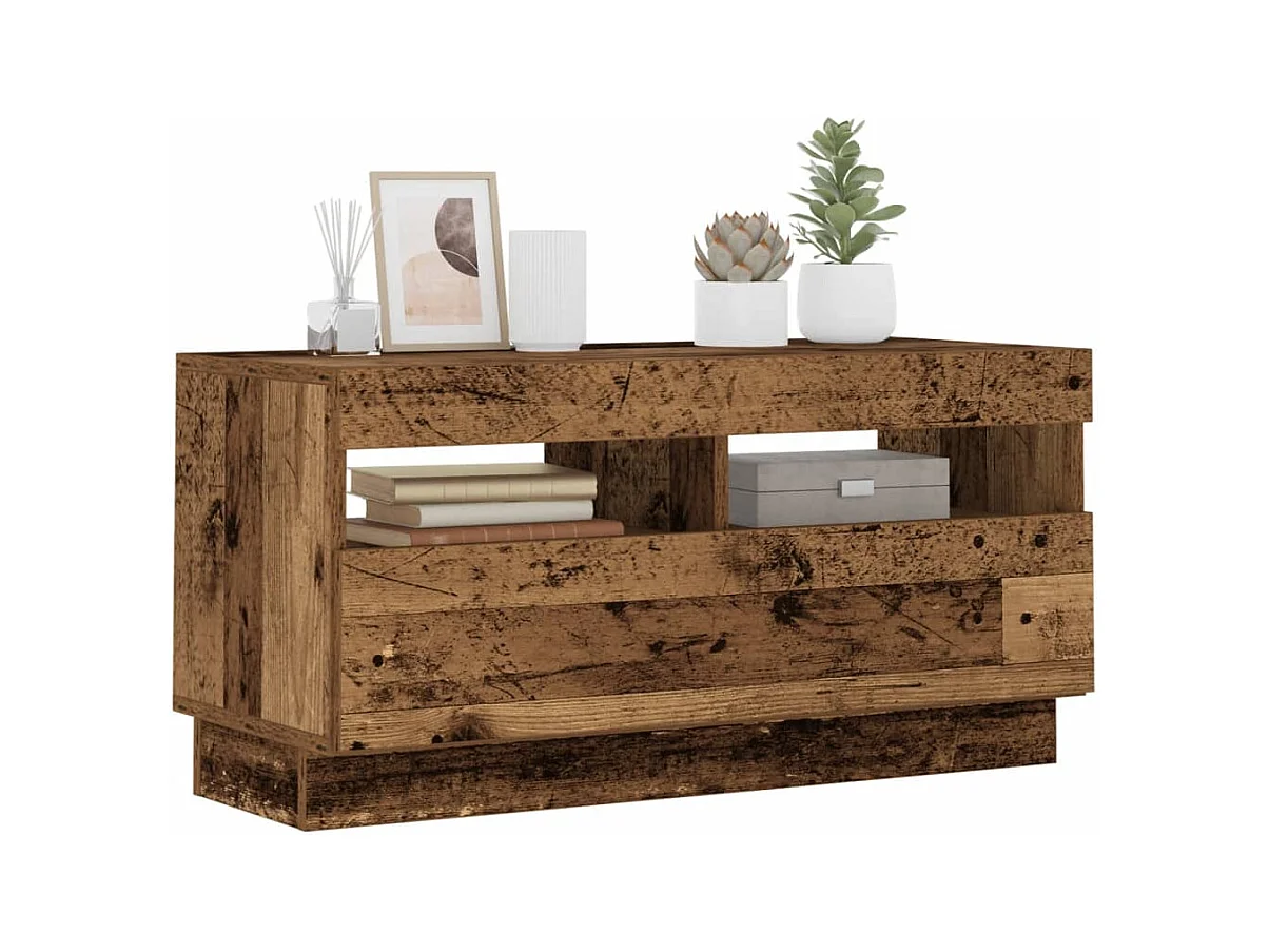 Meuble TV avec lumières LED vieux bois bois d'ingénierie