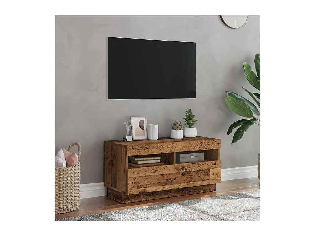 Meuble TV avec lumières LED vieux bois bois d'ingénierie