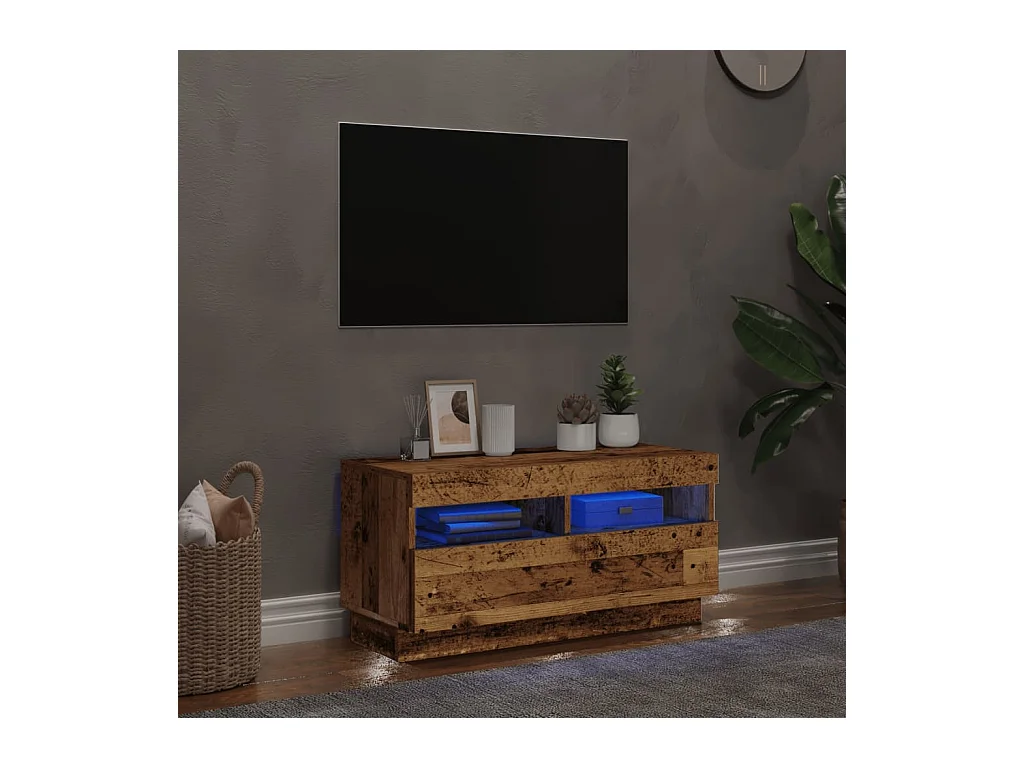Meuble TV avec lumières LED vieux bois bois d'ingénierie