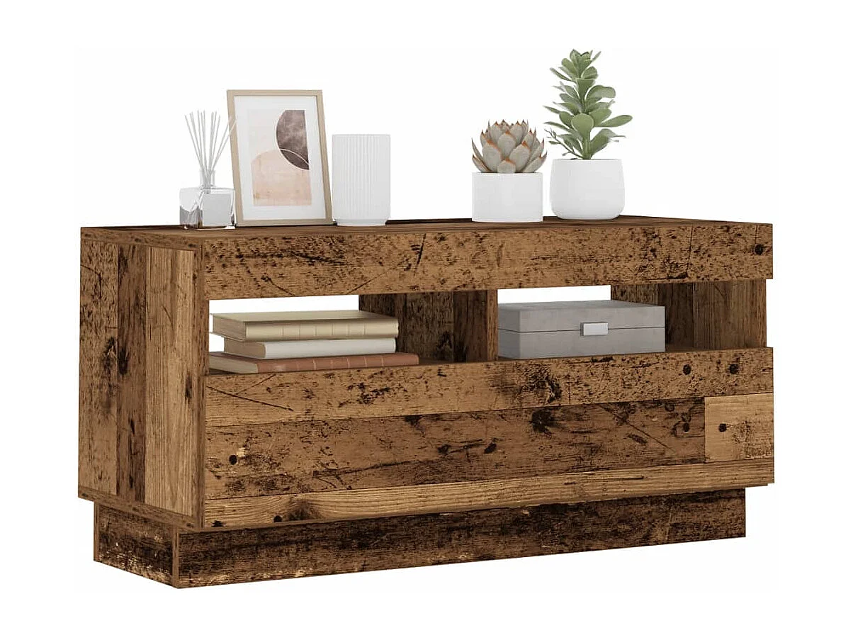 Meuble TV avec lumières LED vieux bois bois d'ingénierie