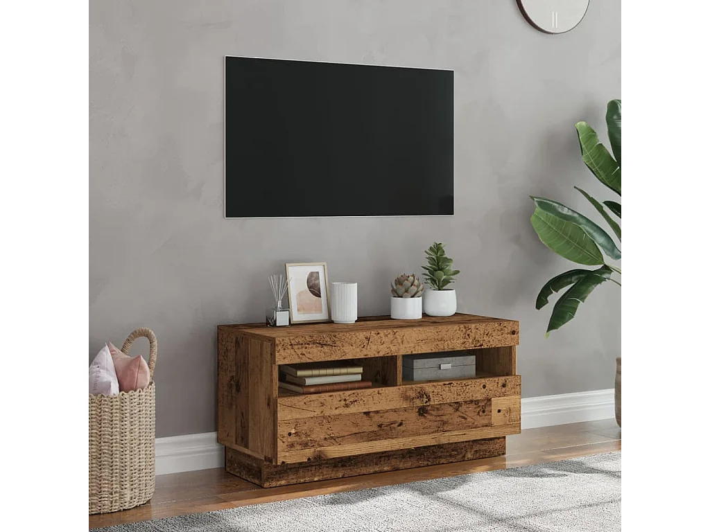 Meuble TV avec lumières LED vieux bois bois d'ingénierie