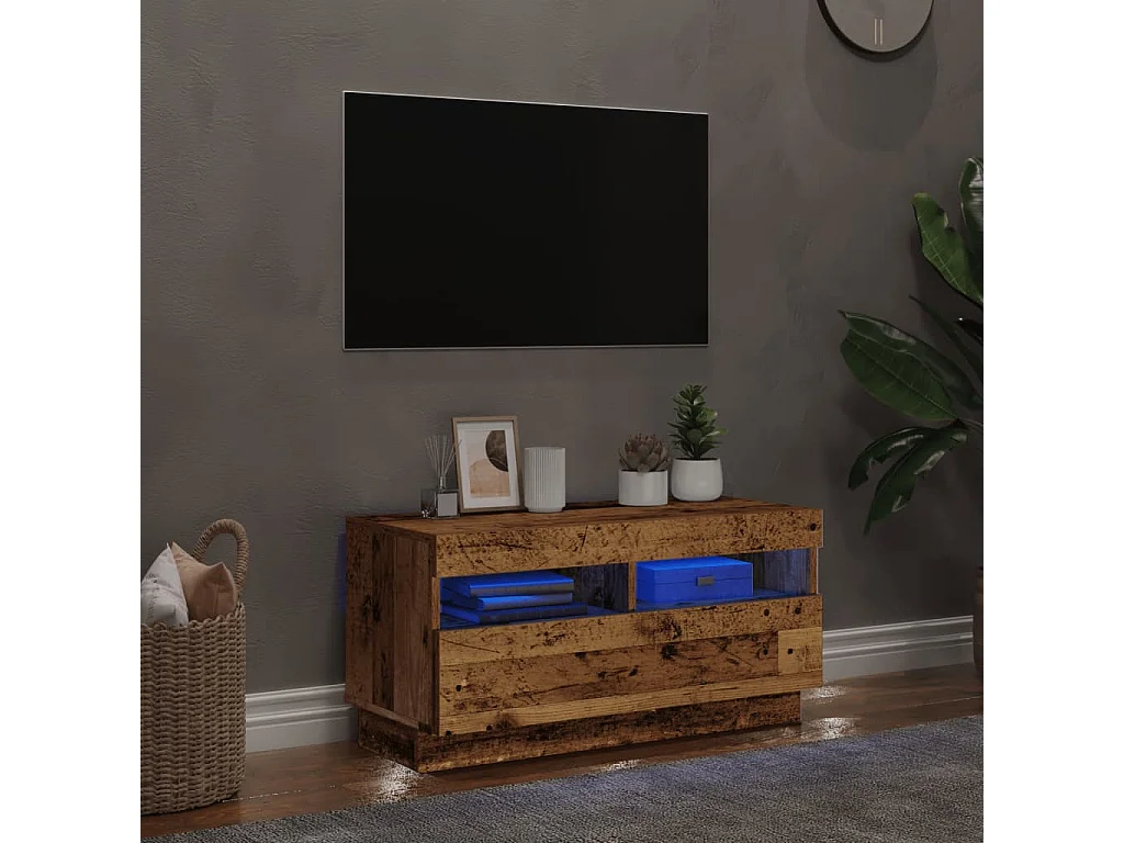 Meuble TV avec lumières LED vieux bois bois d'ingénierie