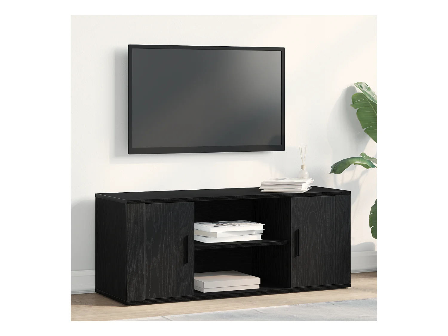 Meuble TV Noir Chêne 100x35x40 cm Bois d'ingénierie