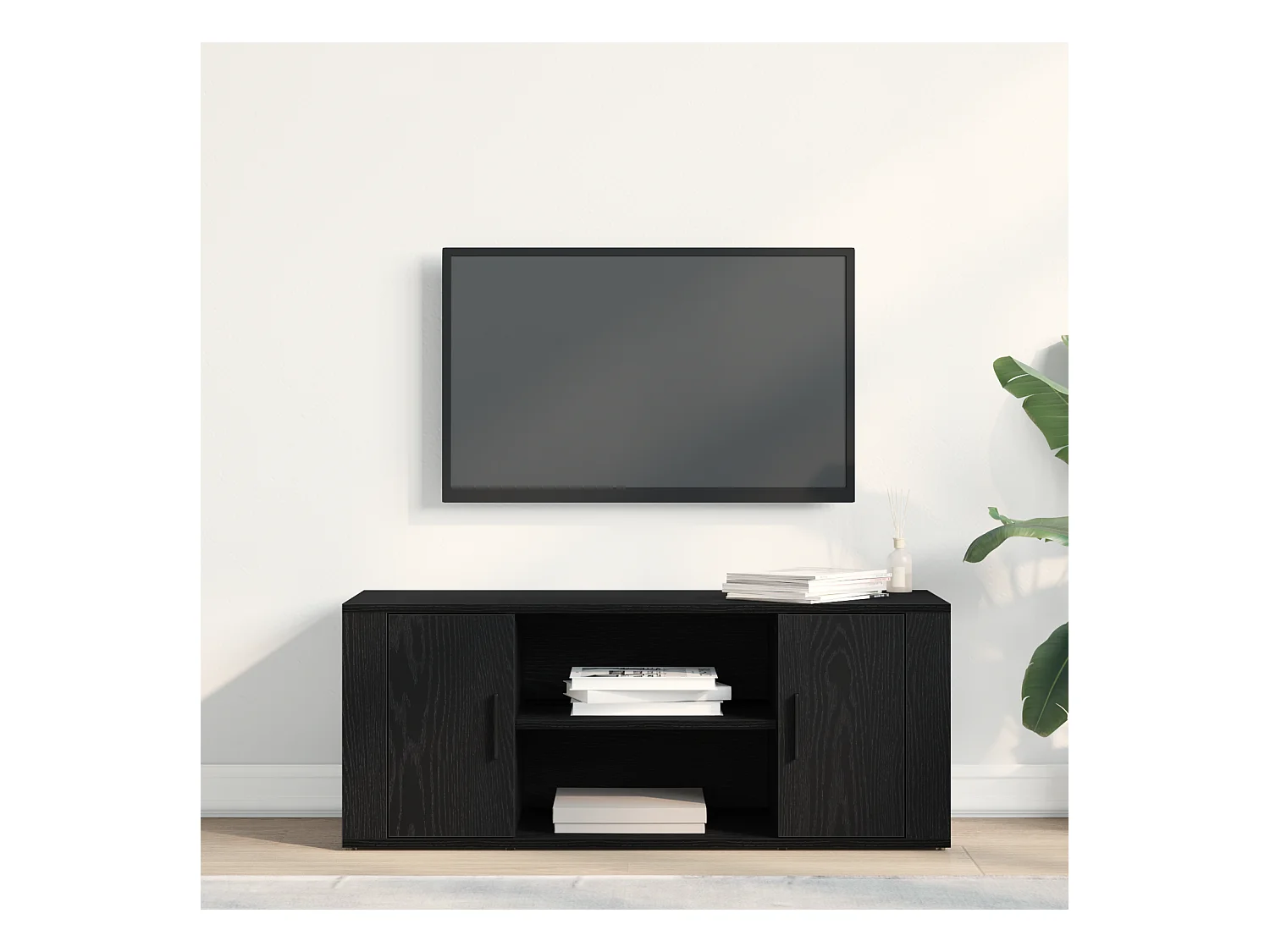 Meuble TV Noir Chêne 100x35x40 cm Bois d'ingénierie