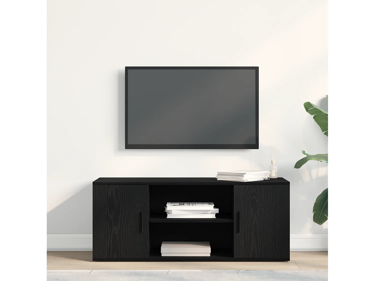Meuble TV Noir Chêne 100x35x40 cm Bois d'ingénierie