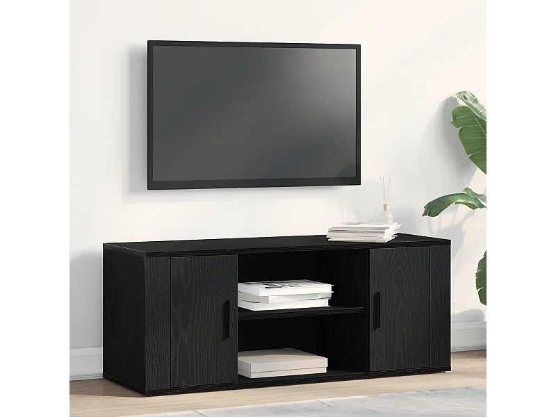 Zwarte eiken tv-kast 100x35x40 cm bewerkt hout