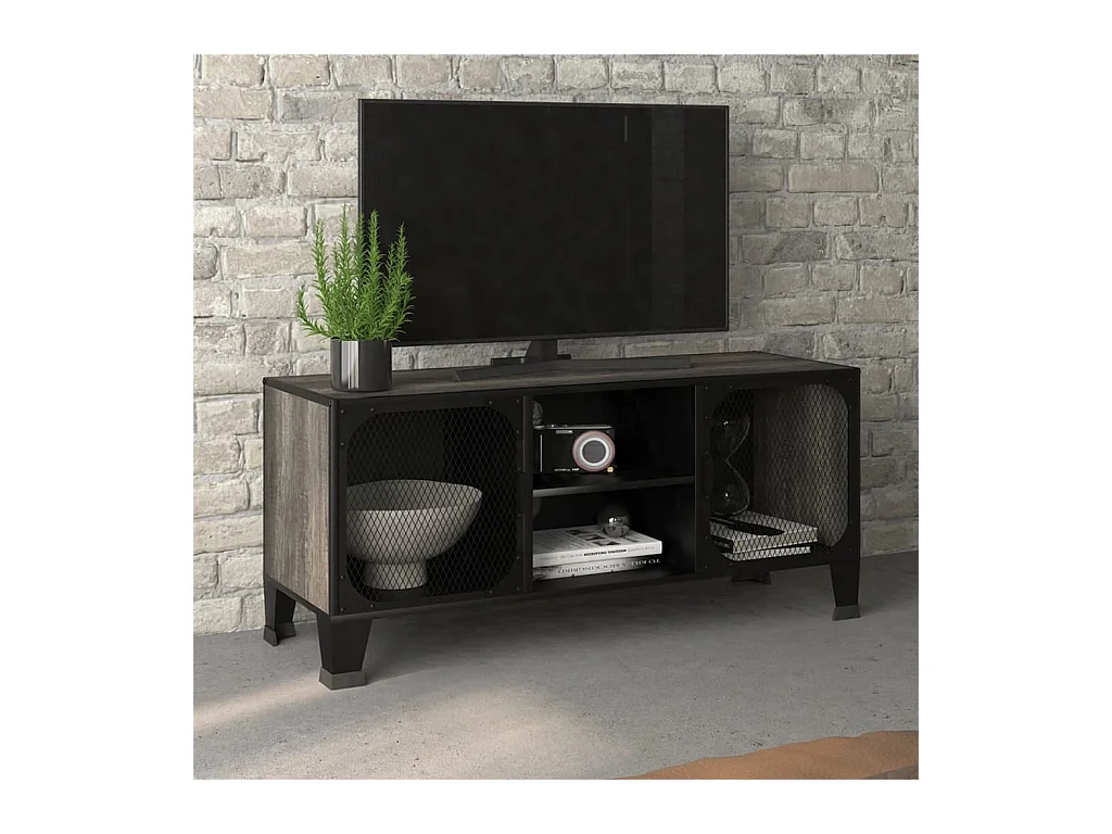 Mobile TV grigio 105x36x47 cm Metallo e MDF