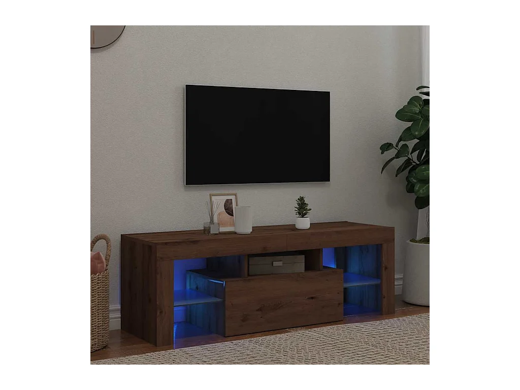 Meuble TV avec lumières LED chêne artisanal bois d'ingénierie