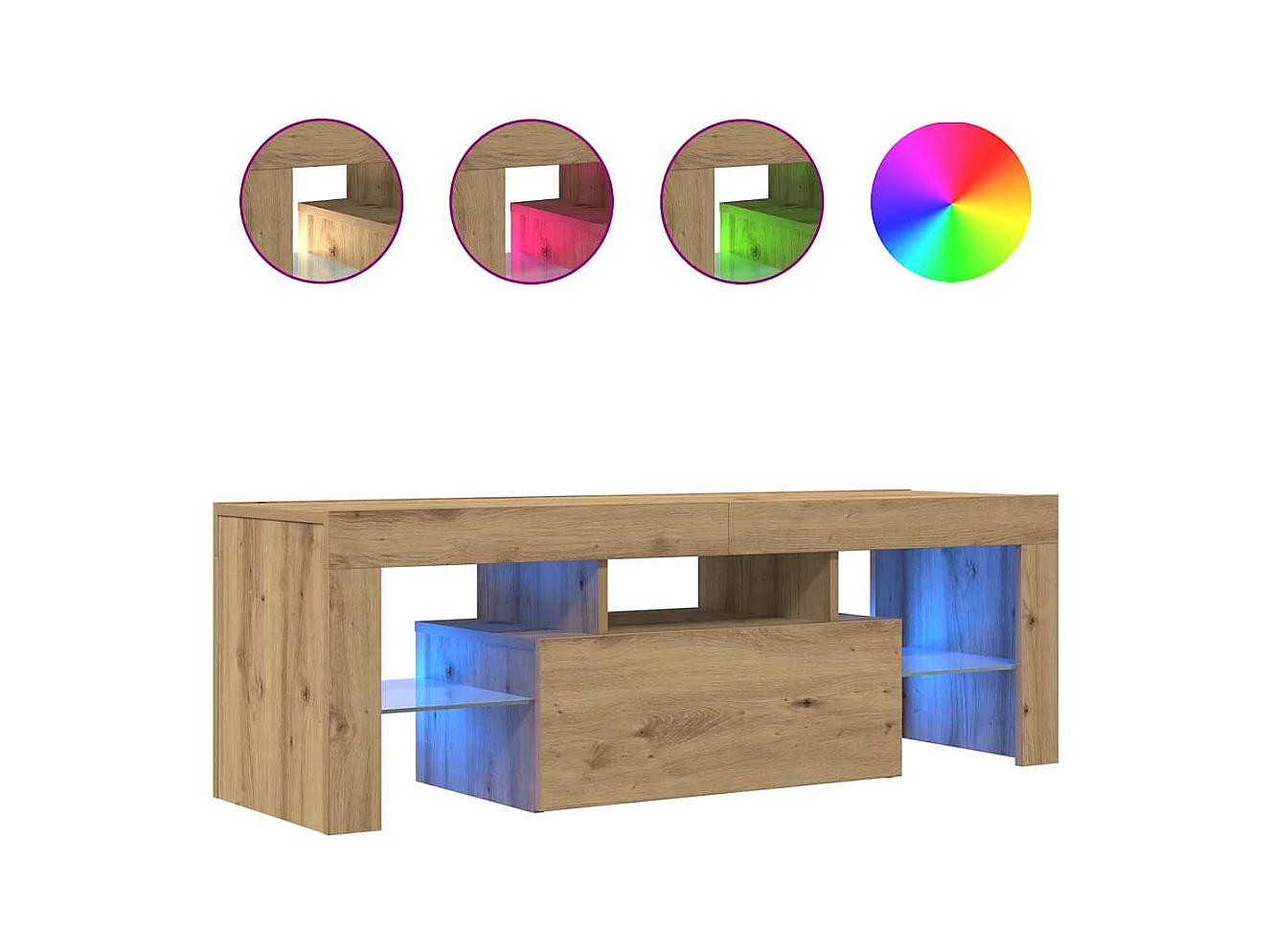 Meuble TV avec lumières LED chêne artisanal bois d'ingénierie