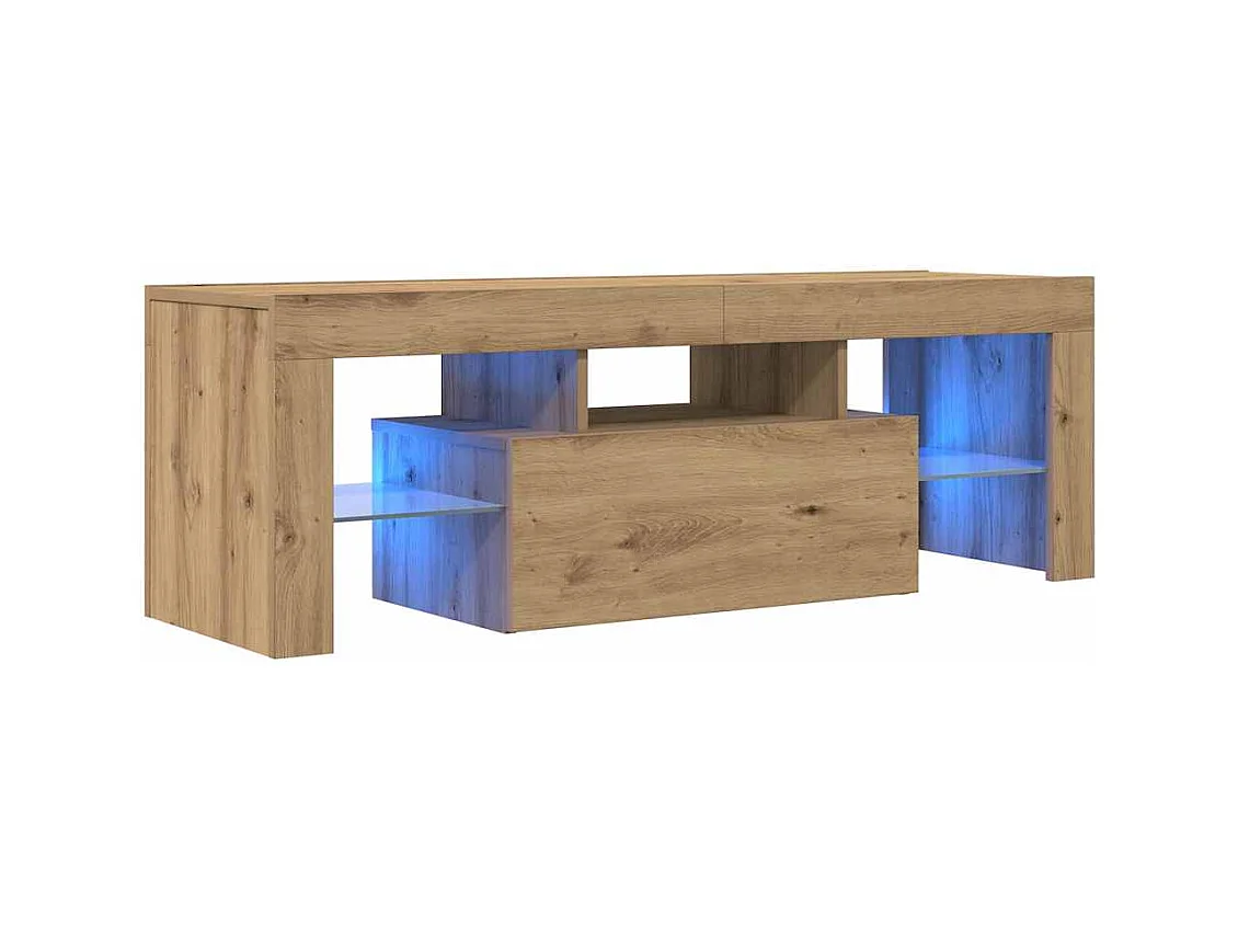 Meuble TV avec lumières LED chêne artisanal bois d'ingénierie