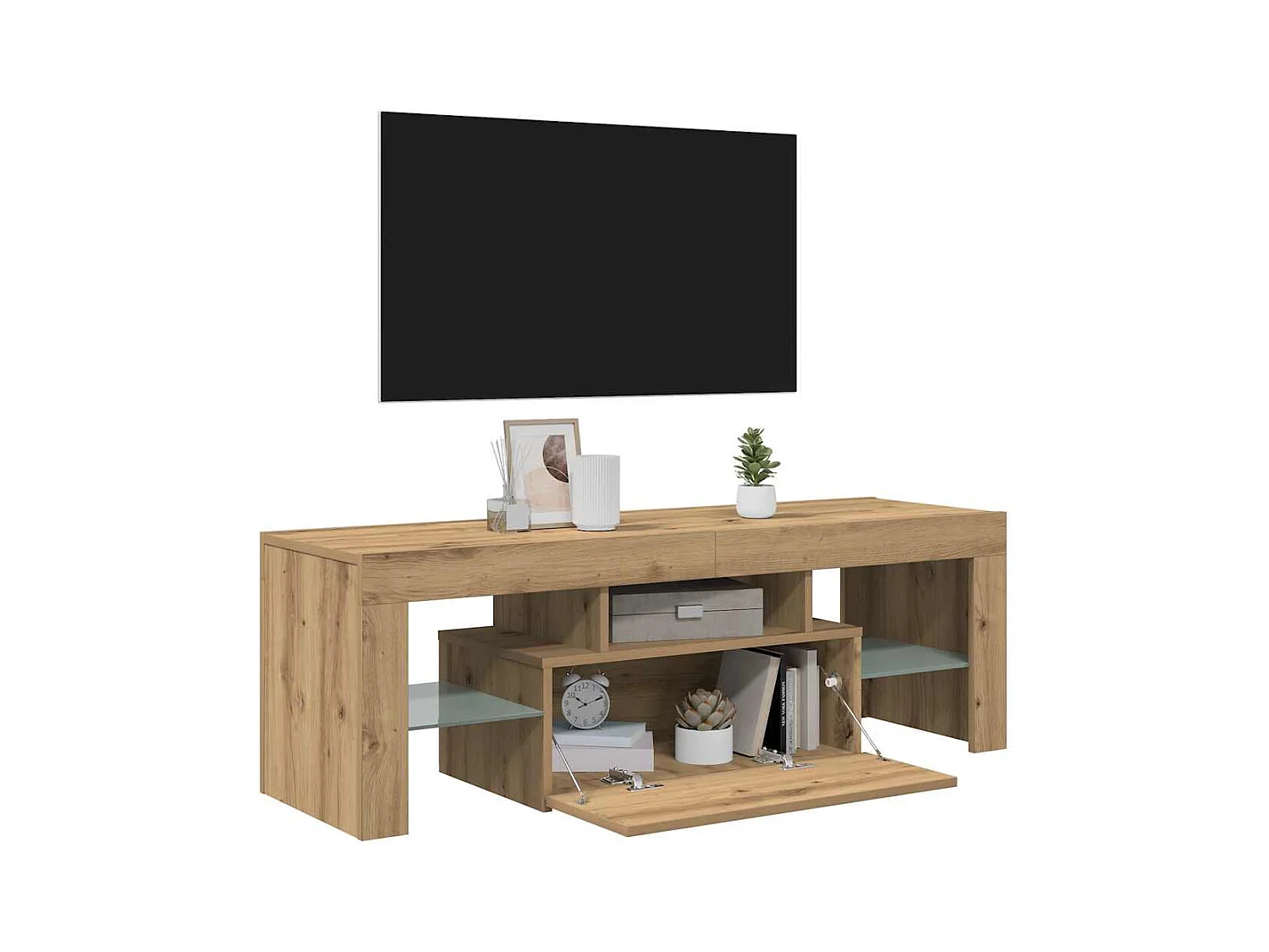 Meuble TV avec lumières LED chêne artisanal bois d'ingénierie
