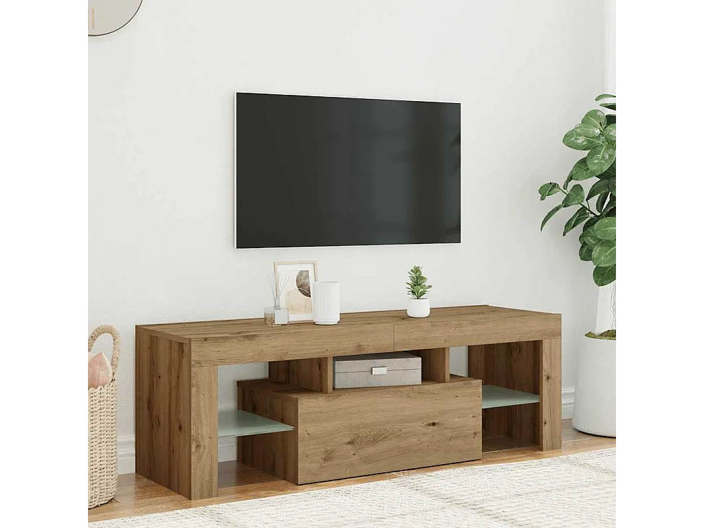 Meuble TV avec lumières LED chêne artisanal bois d'ingénierie