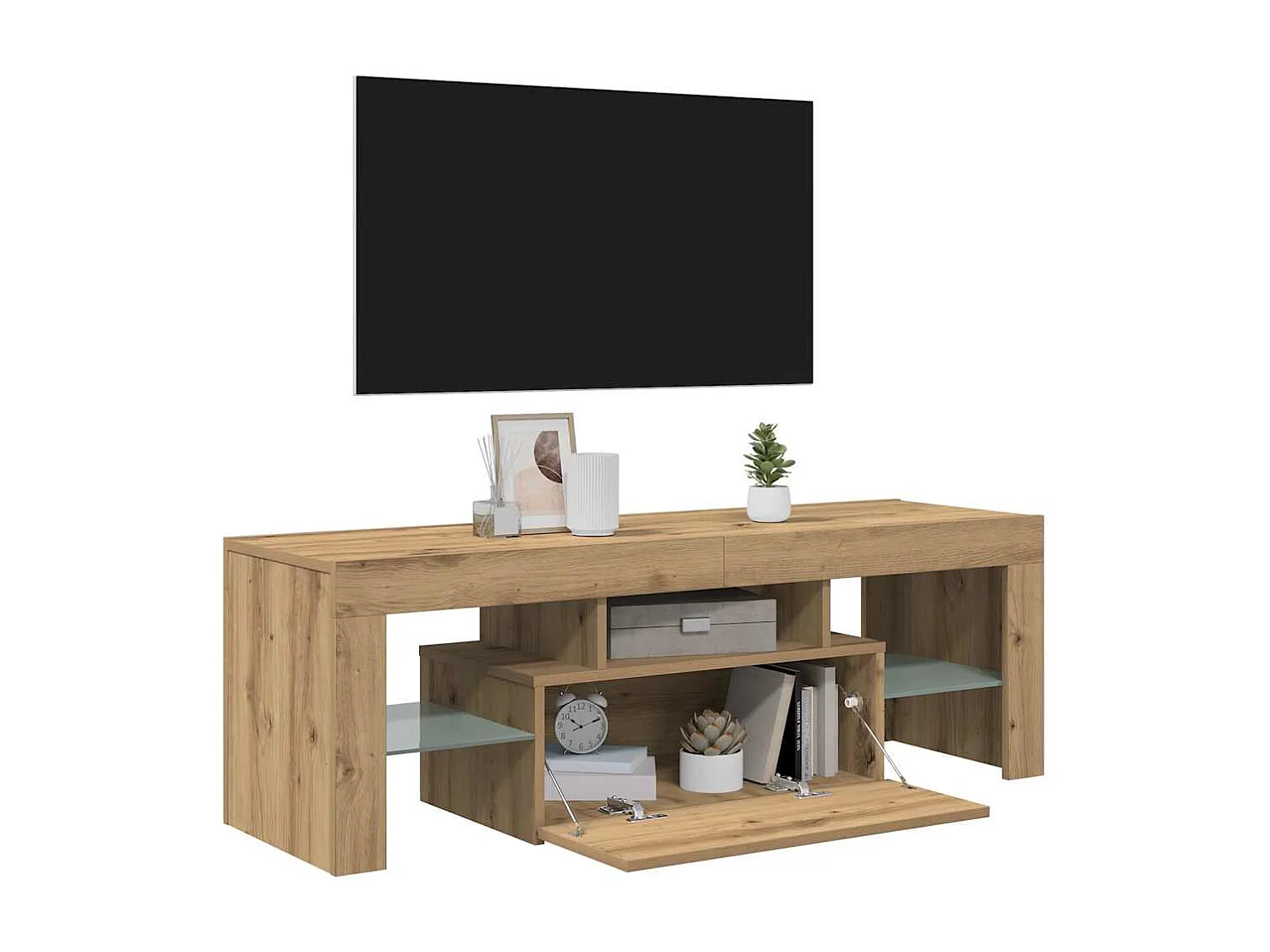 Meuble TV avec lumières LED chêne artisanal bois d'ingénierie