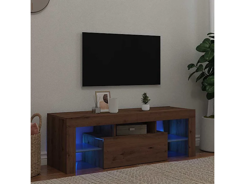Mobile porta TV con luci a LED in rovere lavorato a mano
