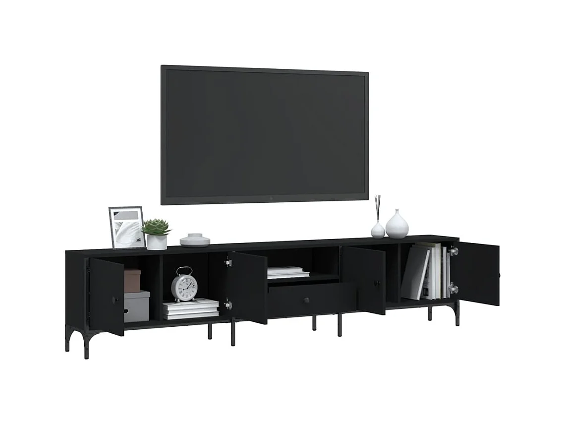 Meuble TV avec tiroir noir 200x25x44 cm bois d'ingénierie