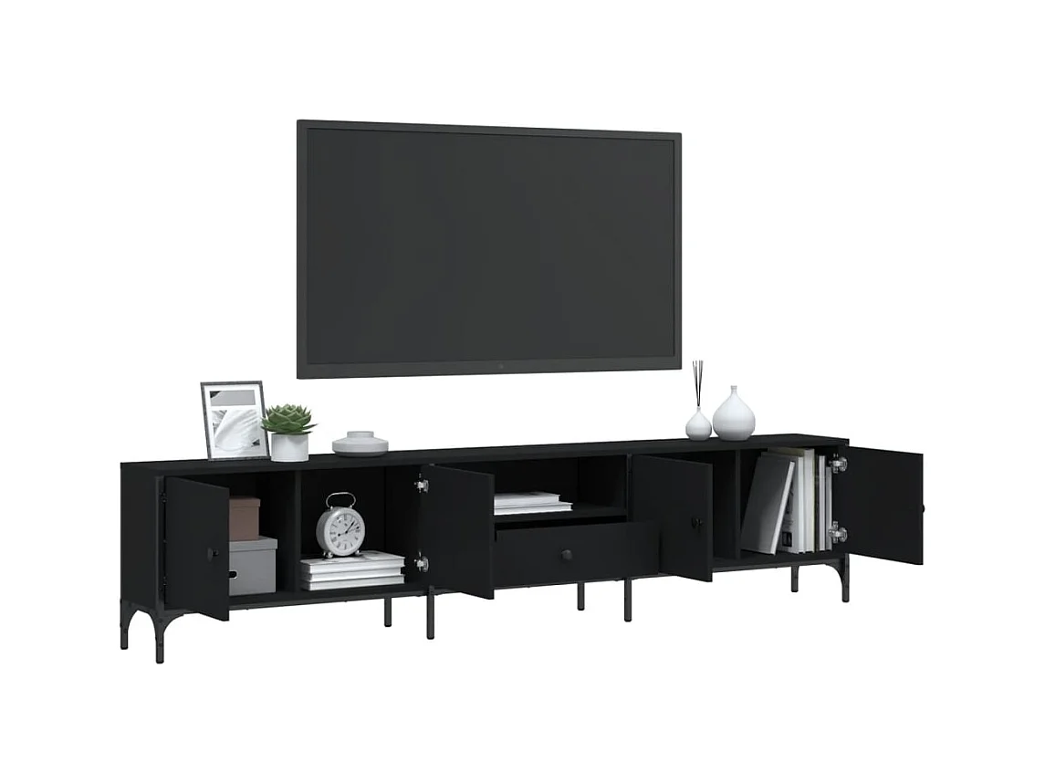 Meuble TV avec tiroir noir 200x25x44 cm bois d'ingénierie