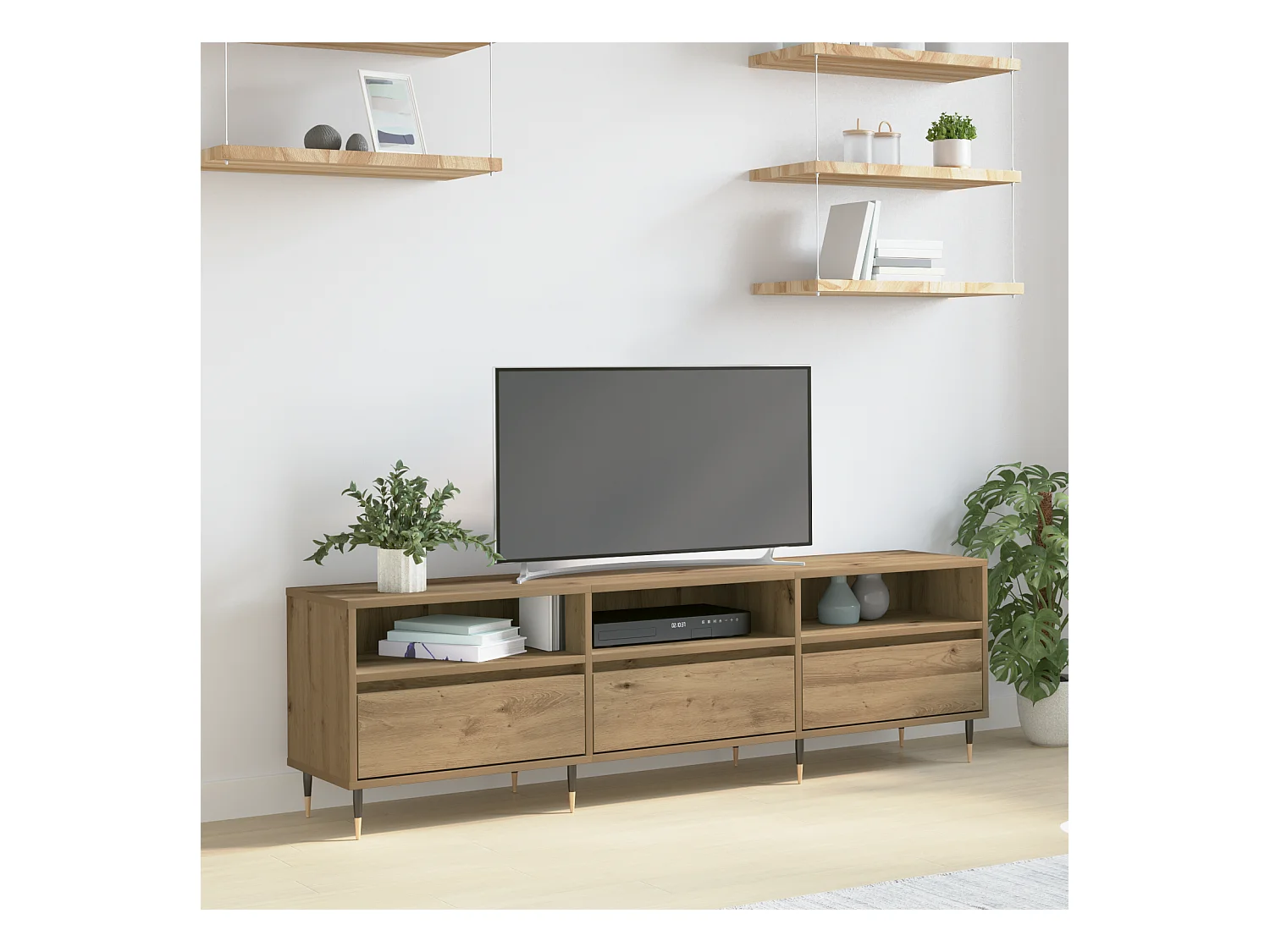 Mobile TV in rovere lavorato a mano 150x30x44,5 cm Legno ingegnerizzato