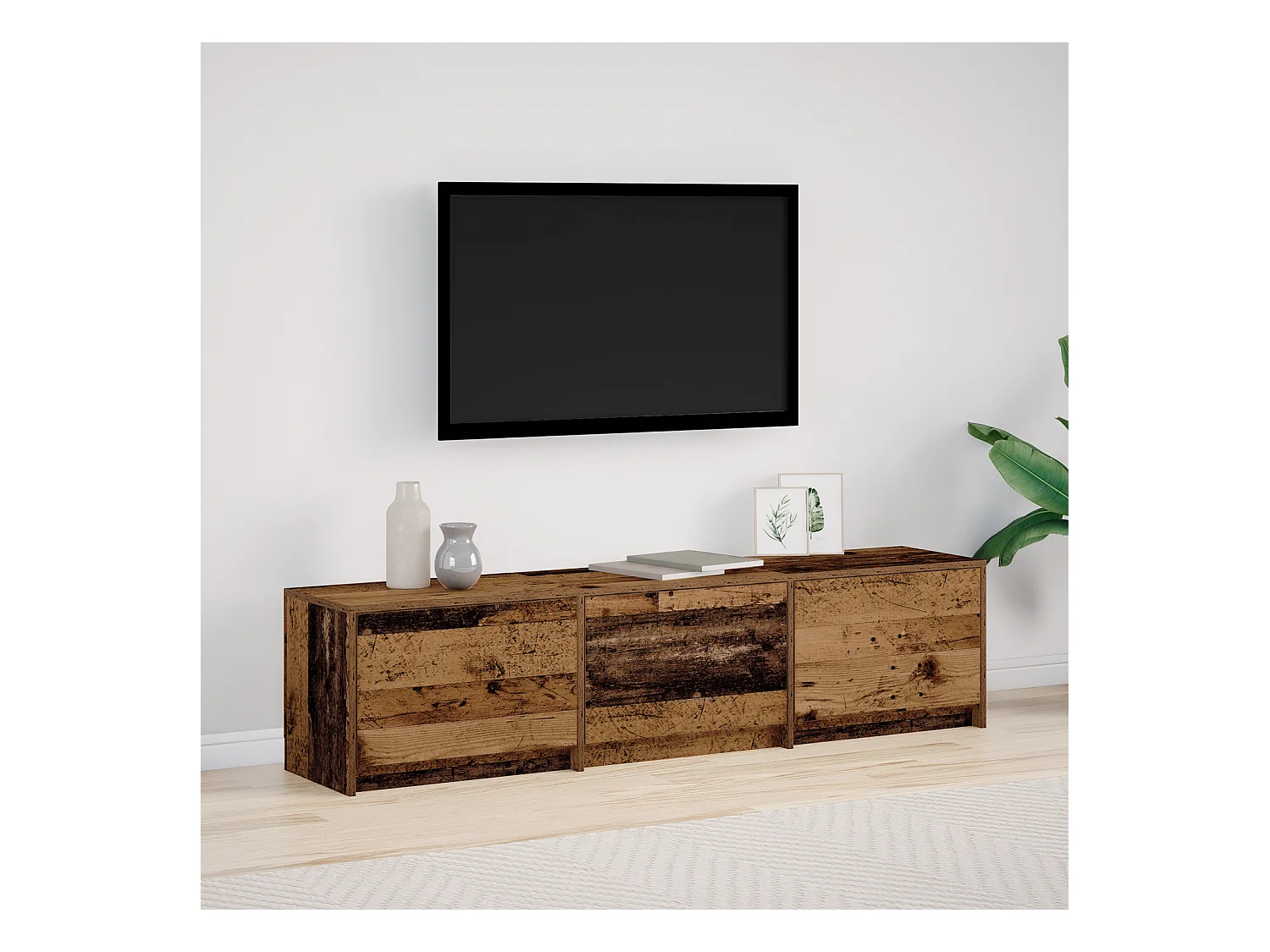 Meuble TV avec LED Vieux Bois 162,5x34x40 cm Bois Aggloméré