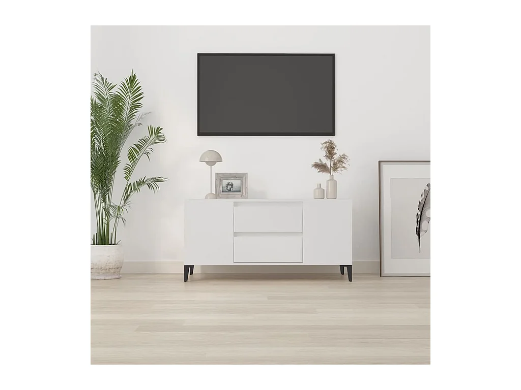 Meuble TV Blanc 102x44,5x50 cm Bois d'ingénierie