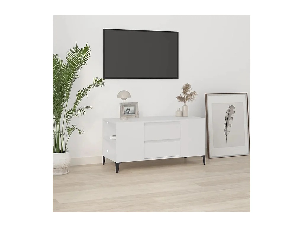 Meuble TV Blanc 102x44,5x50 cm Bois d'ingénierie
