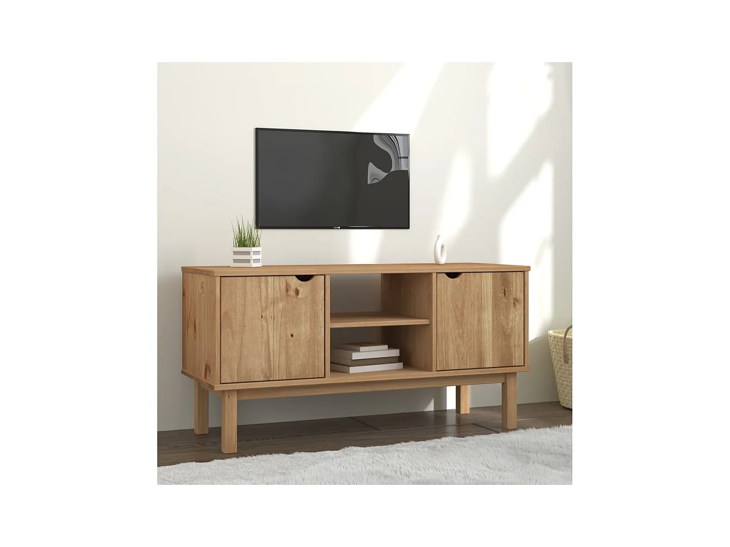 TV-Schrank 113,5 x 43 x 57 cm Massivholz Kiefer