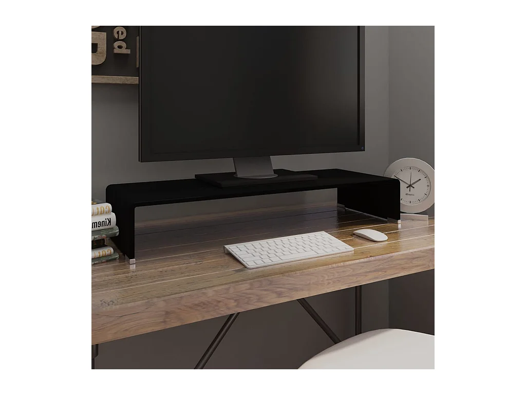 Meuble TV/support pour moniteur 80x30x13 cm verre noir