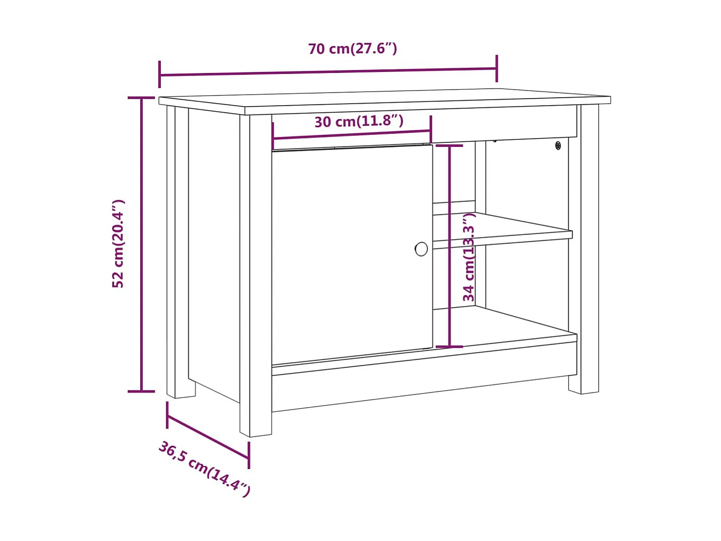Mobile porta TV 70x36,5x52 cm Legno massello di pino