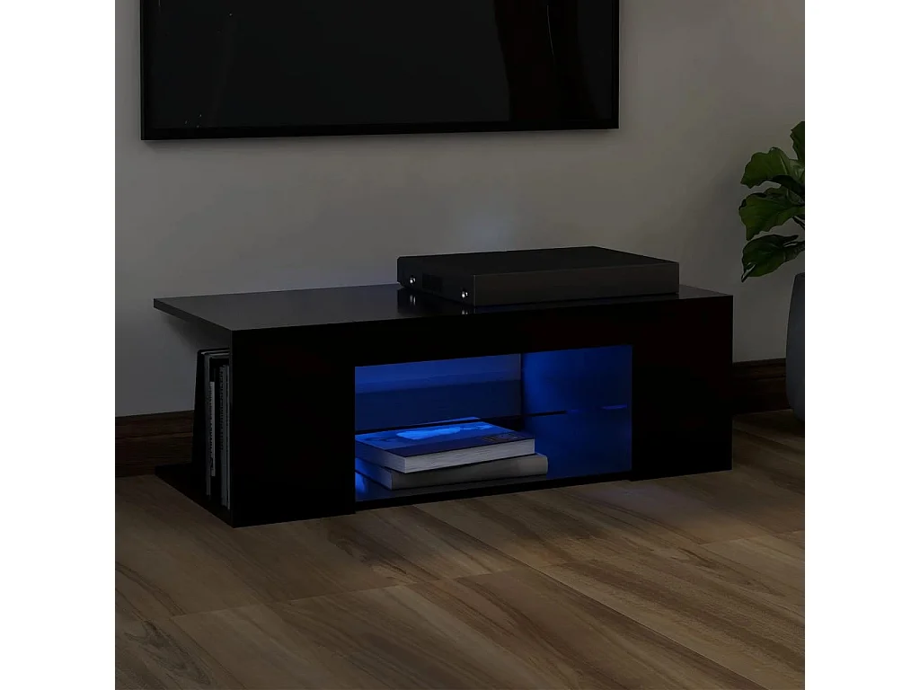 Mueble de TV con luces LED Negro 90x39x30 cm