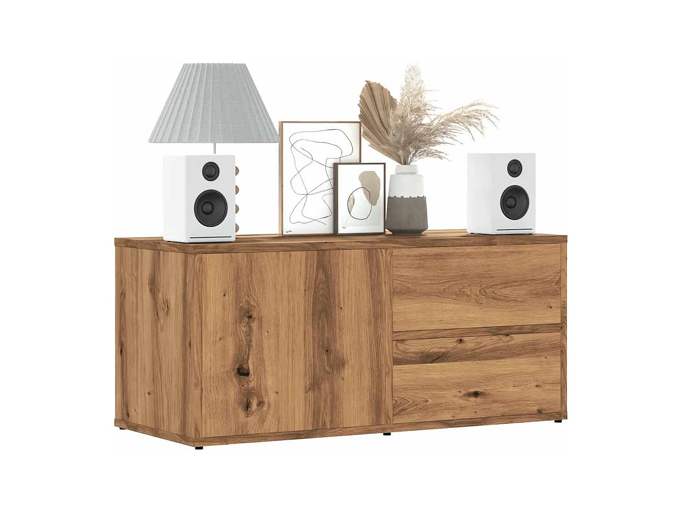 Meuble TV chêne artisanal 80x34x35,5 cm bois d'ingénierie