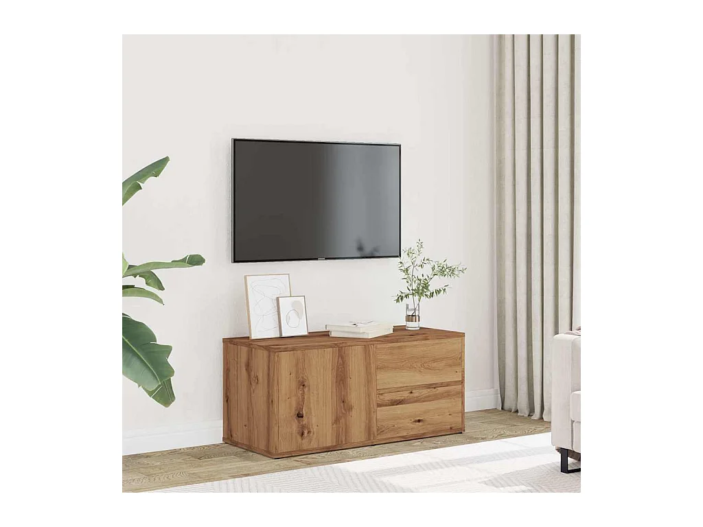 Meuble TV chêne artisanal 80x34x35,5 cm bois d'ingénierie