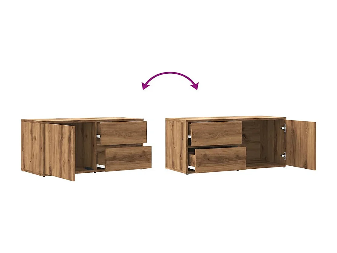Meuble TV chêne artisanal 80x34x35,5 cm bois d'ingénierie