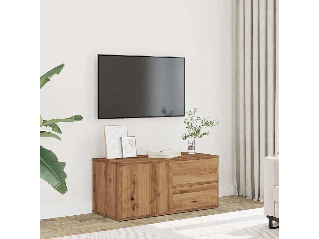 Meuble TV chêne artisanal 80x34x35,5 cm bois d'ingénierie