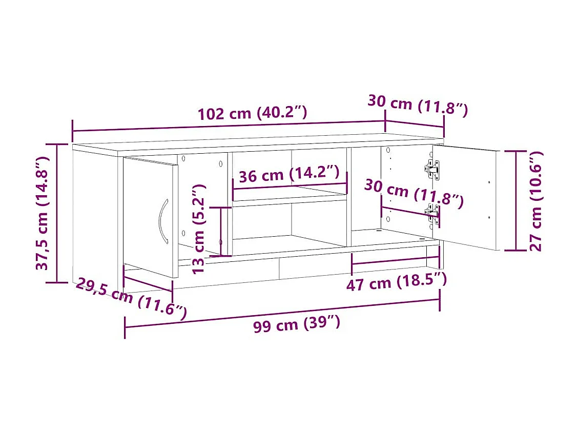 Meuble TV chêne artisanal 102x30x37,5 cm bois d'ingénierie