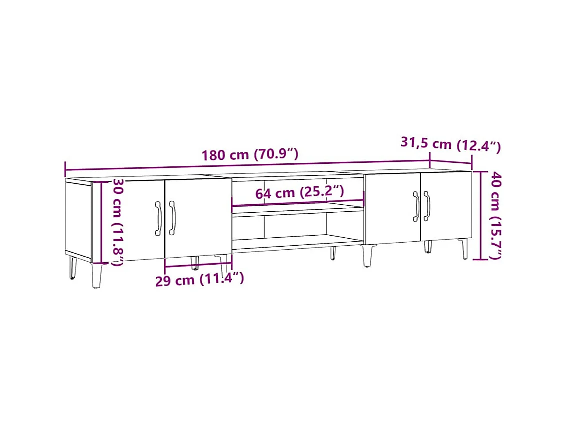 Meuble TV chêne artisanal 180x31,5x40 cm bois d'ingénierie