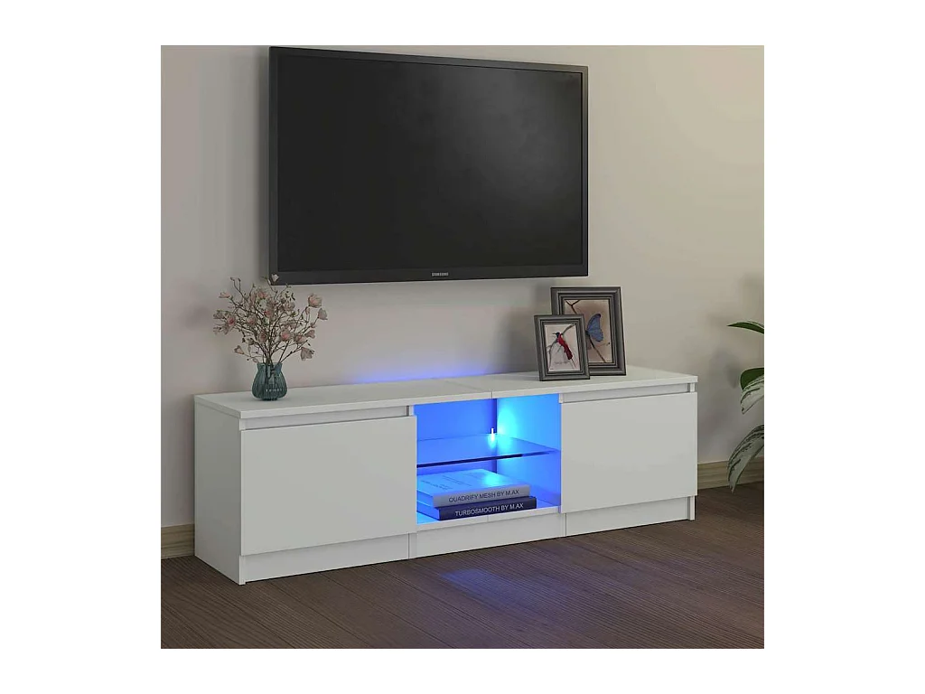 Meuble TV avec lumières LED Blanc 120x30x36 cm