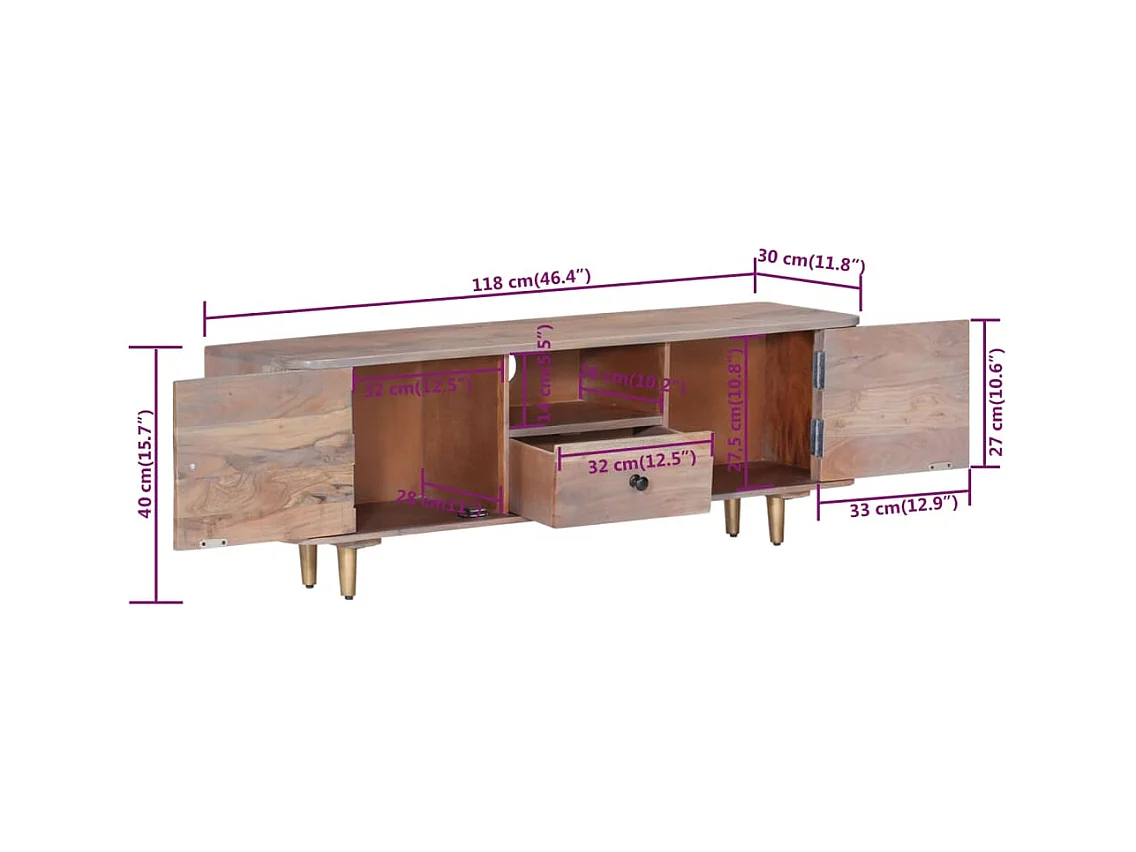 Meuble TV 118x30x40 cm Bois d'acacia massif