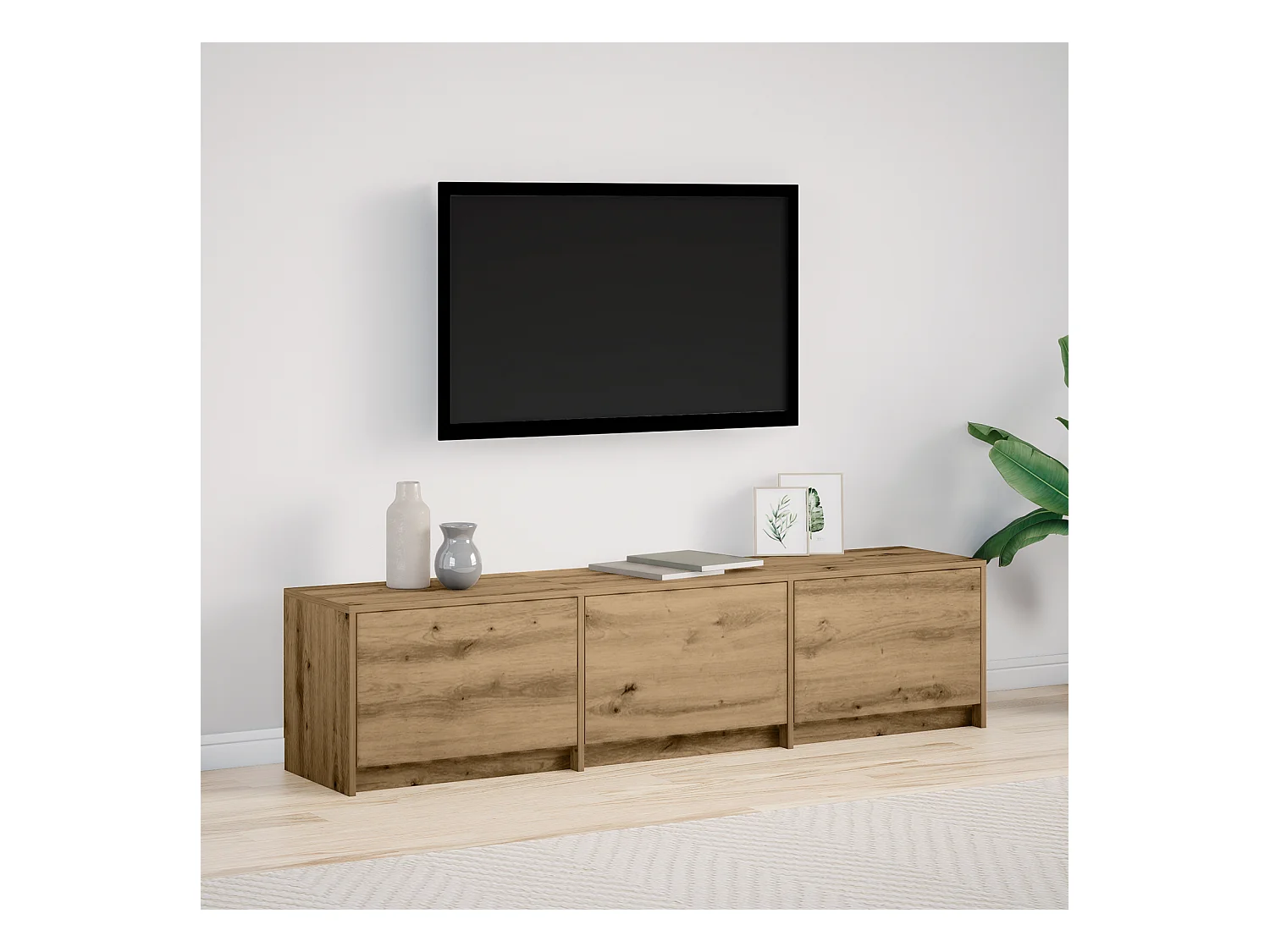 Meuble TV avec LED en chêne artisanal 165x34x40 cm en bois d'ingénierie