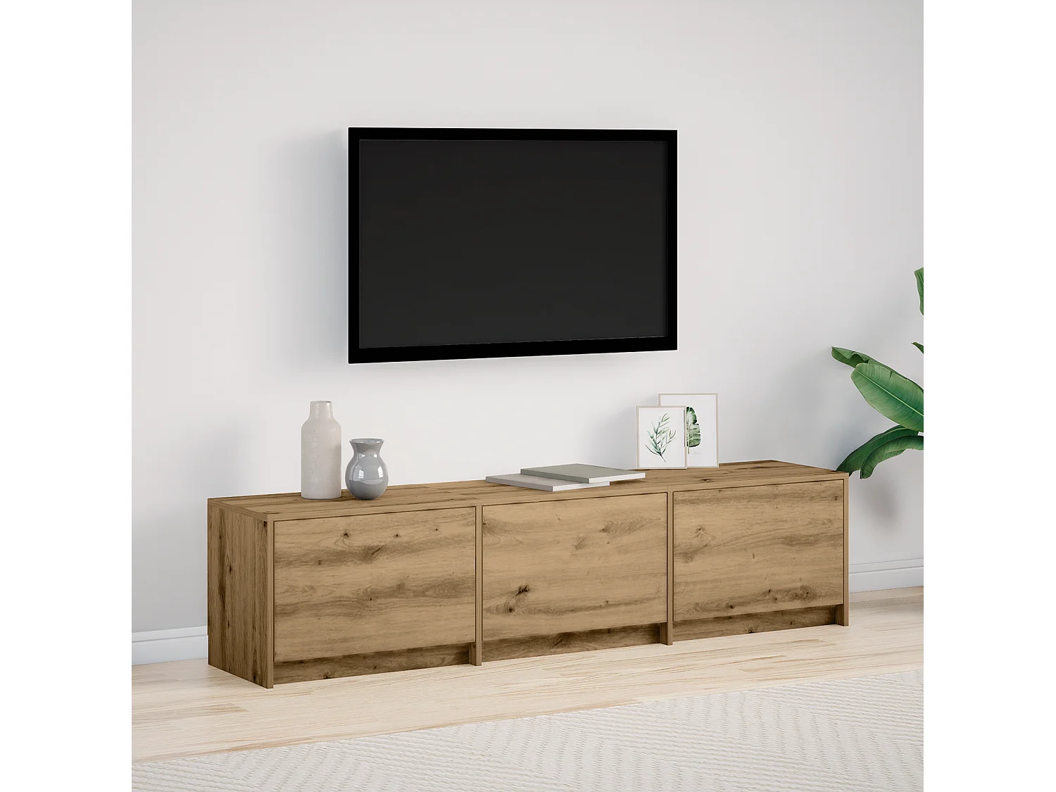 Meuble TV avec LED en chêne artisanal 165x34x40 cm en bois d'ingénierie