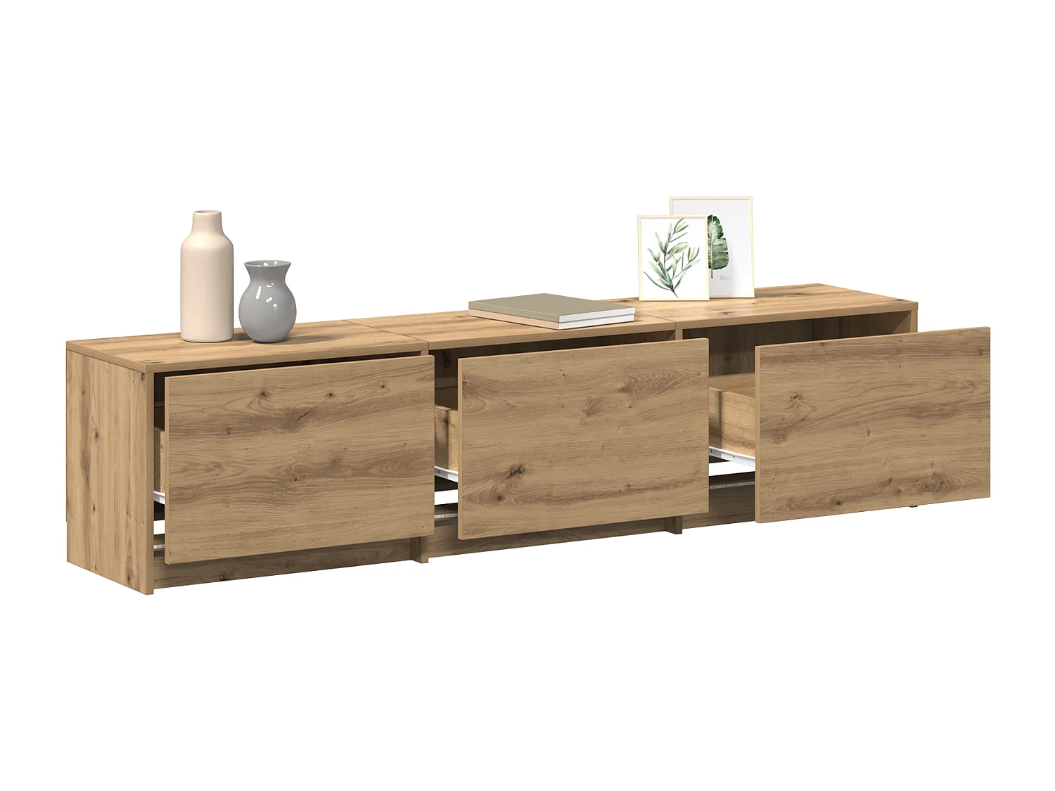 Meuble TV avec LED en chêne artisanal 165x34x40 cm en bois d'ingénierie