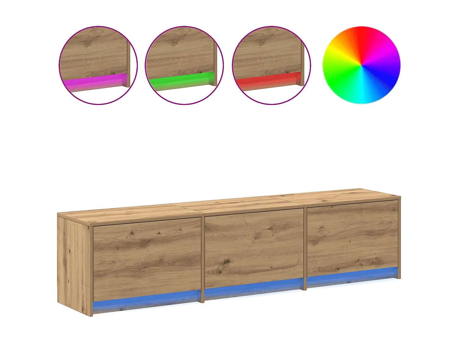 Meuble TV avec LED en chêne artisanal 165x34x40 cm en bois d'ingénierie