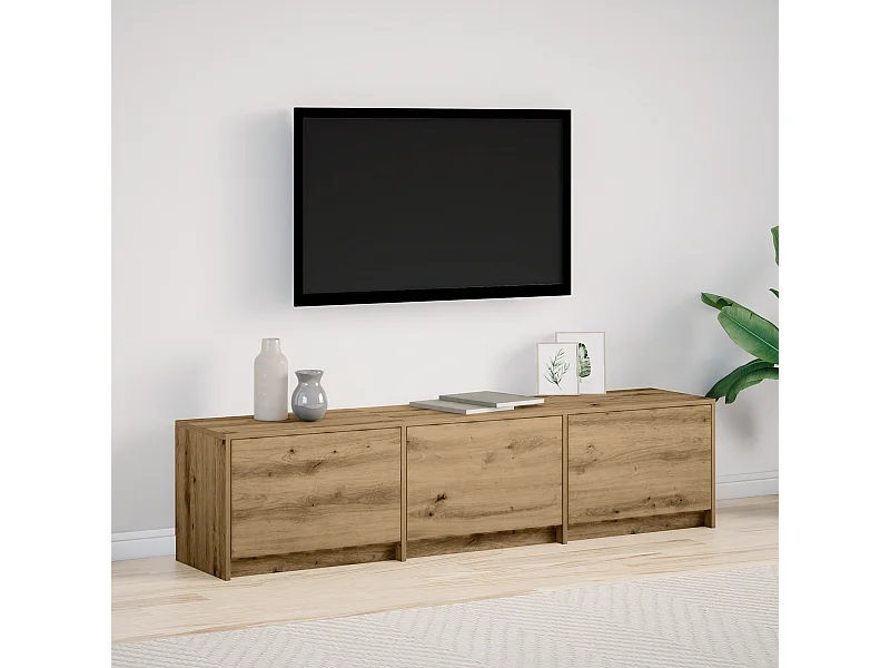 Mueble de TV con LED en roble artesanal 165x34x40 cm en madera de ingeniería