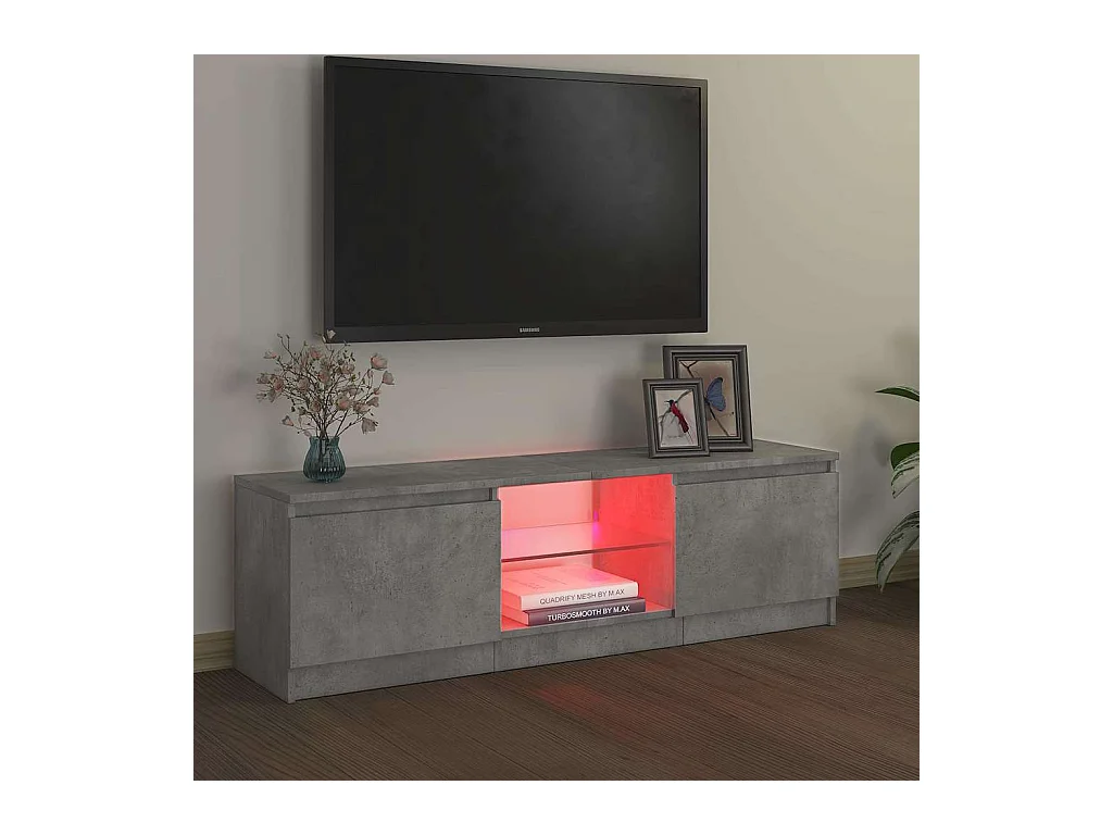 Meuble TV avec lumières LED gris béton 120x30x36 cm