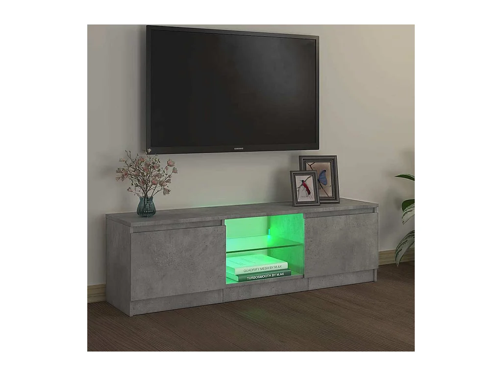 Meuble TV avec lumières LED gris béton 120x30x36 cm