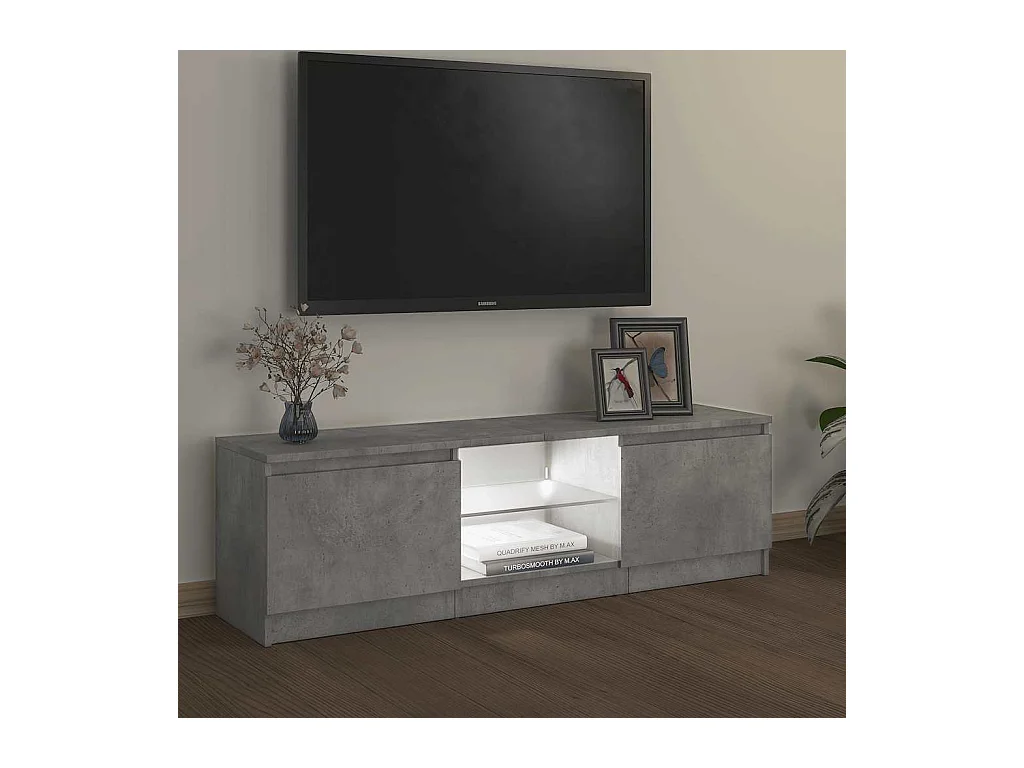 Meuble TV avec lumières LED gris béton 120x30x36 cm