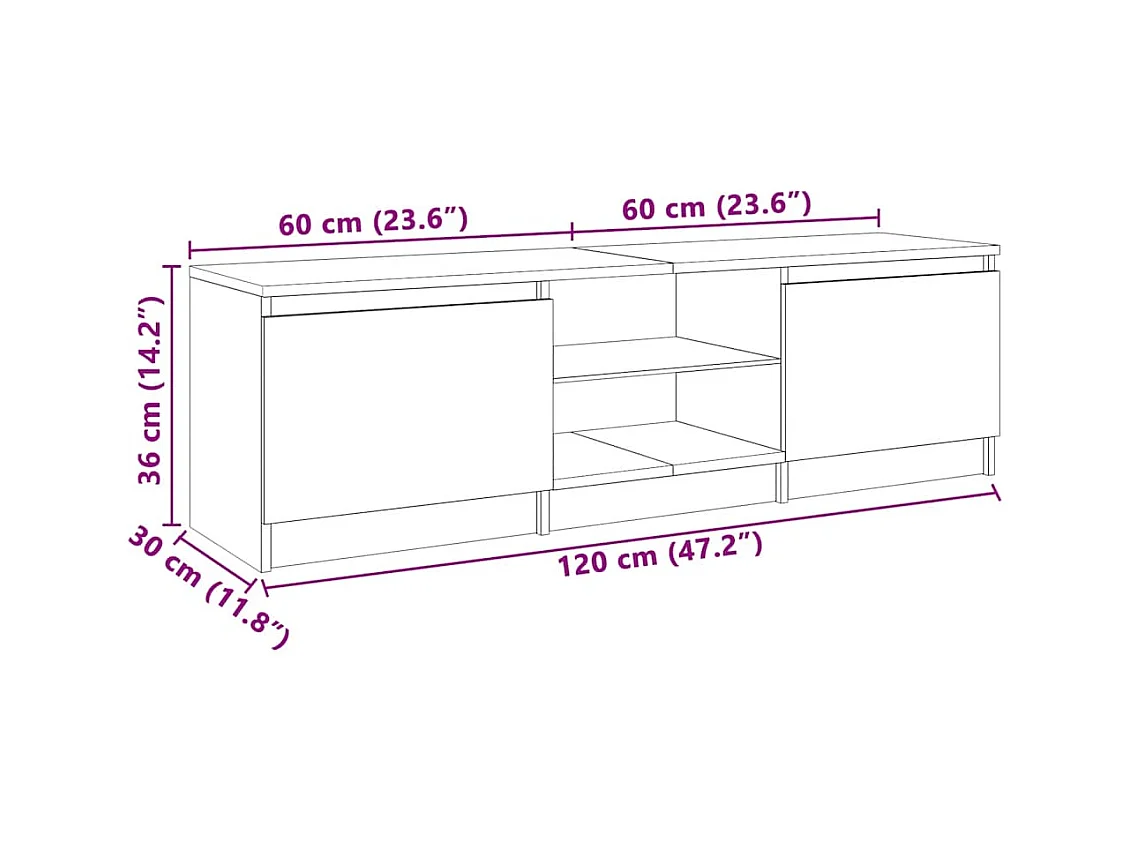 Meuble TV avec lumières LED gris béton 120x30x36 cm