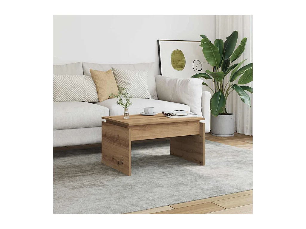 Table basse chêne artisanal 68x50x38 cm bois d'ingénierie