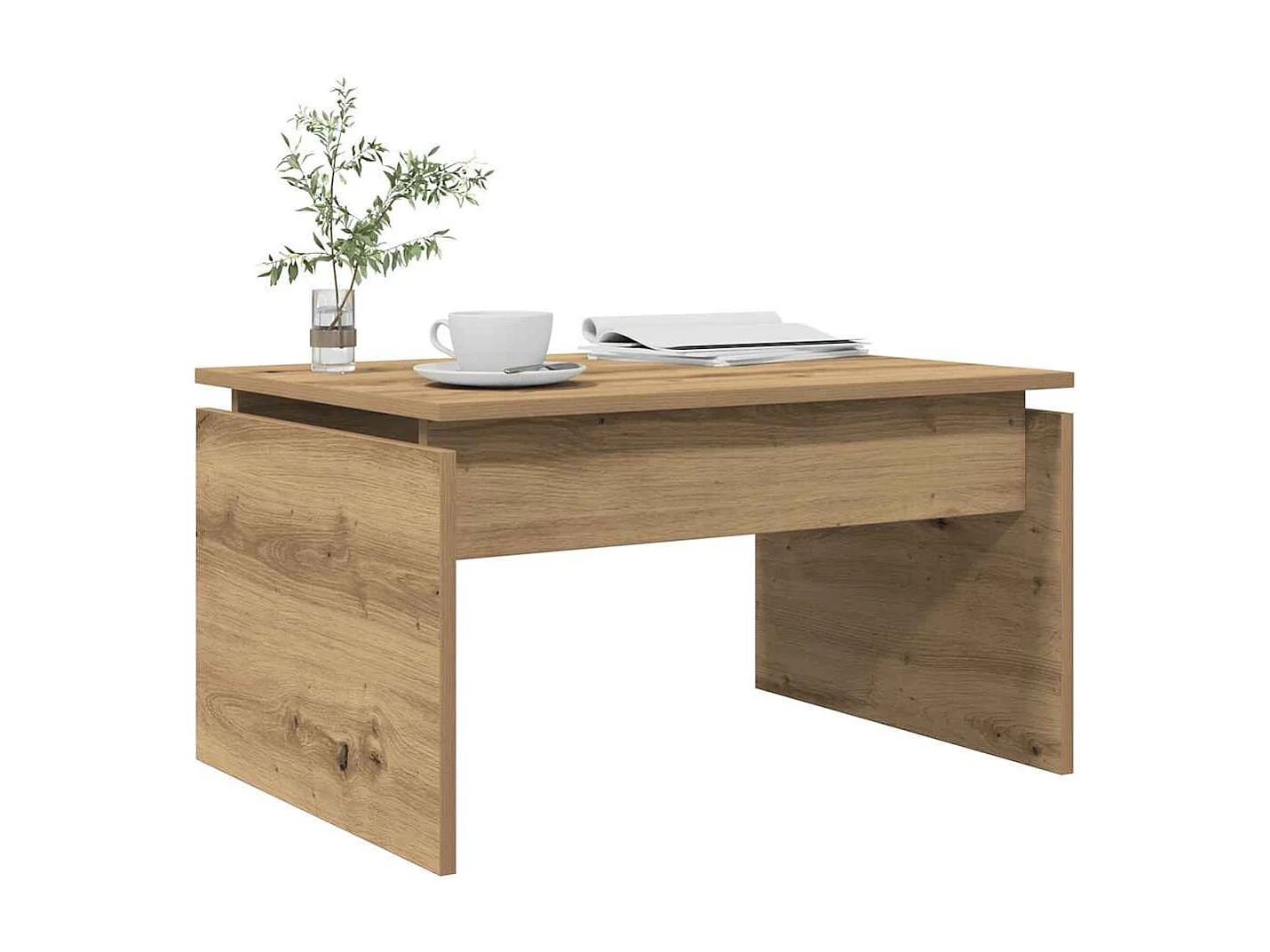 Table basse chêne artisanal 68x50x38 cm bois d'ingénierie