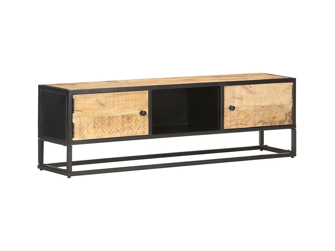 Mobile TV con anta intagliata 130x30x40cm Legno di mango grezzo