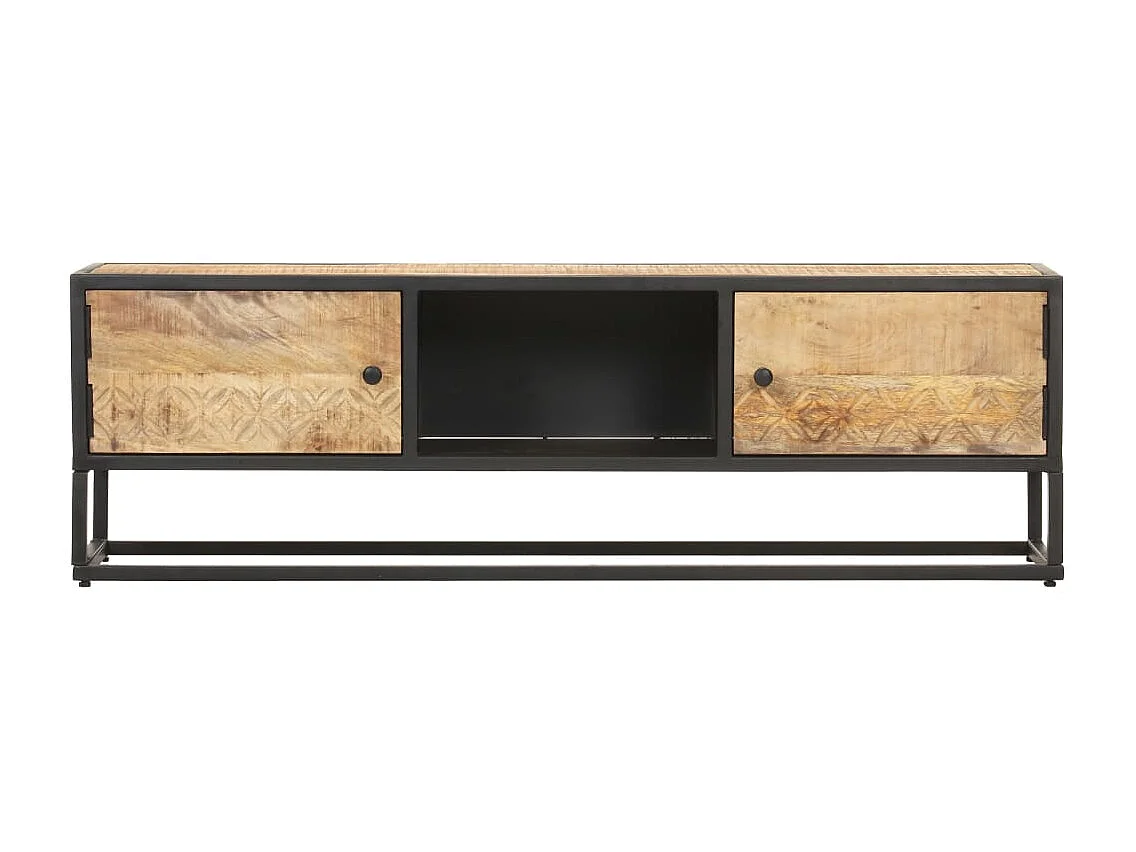 Meuble TV avec porte sculptée 130x30x40cm Bois de manguier brut